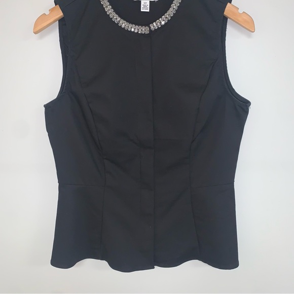 Phillip Lim Front Zip Peplum Beaded Collar Rhinestone Blouse Black Size S - Picture 6 of 11